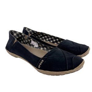 Crocs Angeline Faded Black Canvas Slip On Round Toe Comfort Loafers Flats Size 7